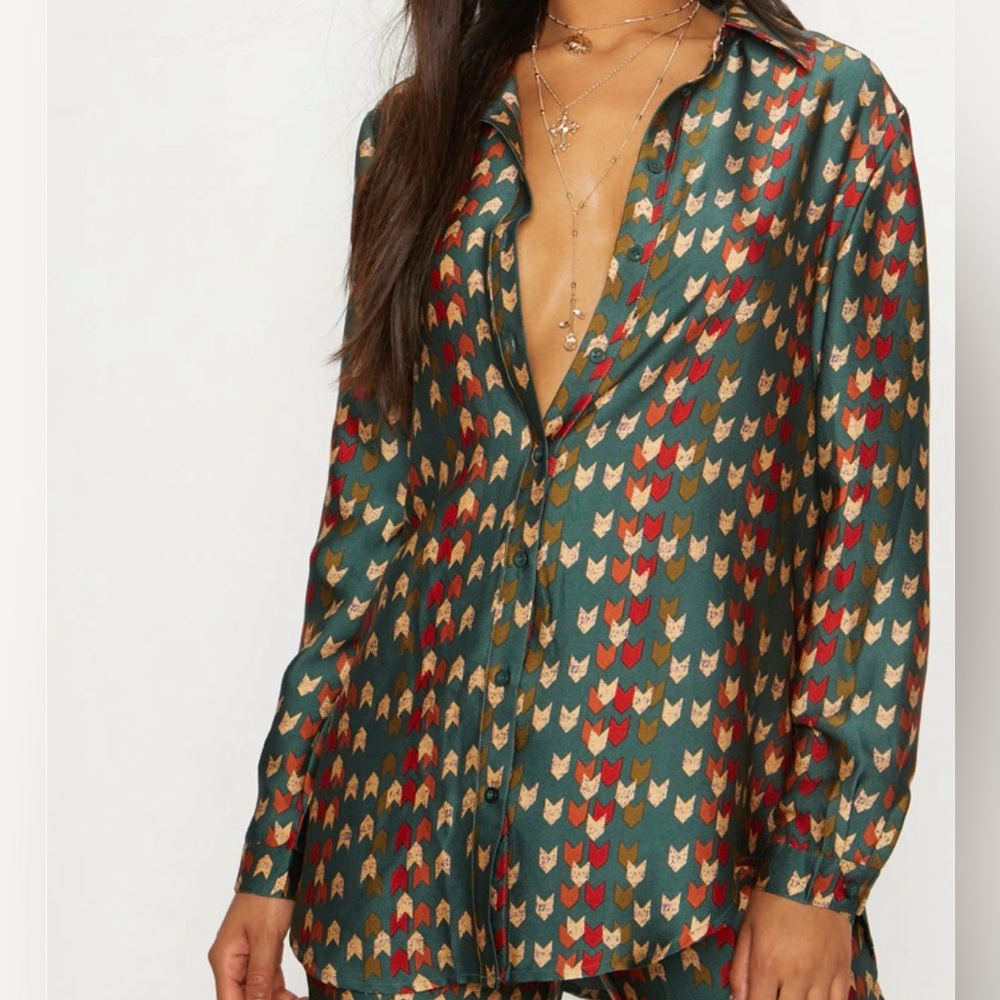 Green Chevron Print Oversized shirt